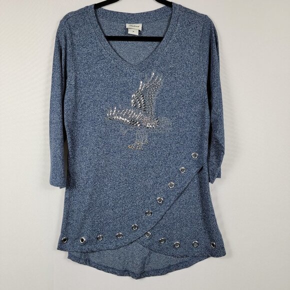 Distinct AMERICAN EAGLE Sequin Tunic Top Women's Blue Size M V-Neck PATRIOT - Picture 1 of 7